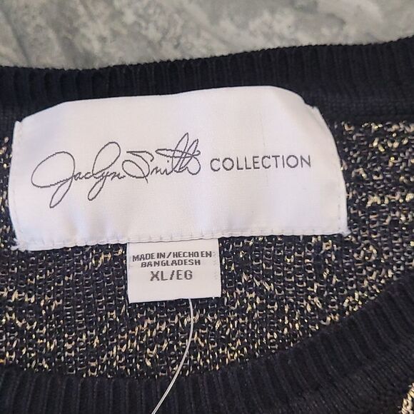 JACLYN Smith Metallic Jacquard Swirl Black Gold Sweater Women Xl - Picture 4 of 5